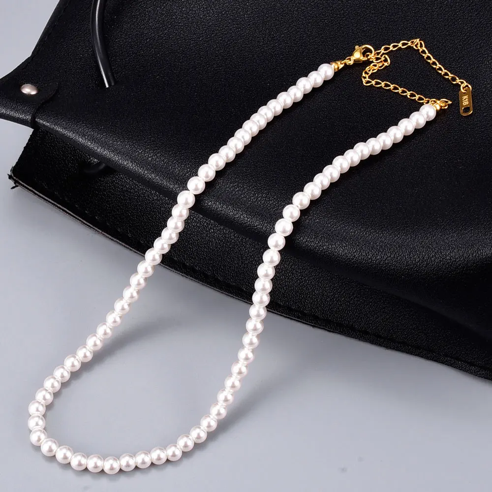 

New Trendy 18KGP Stainless Steel Pearl Necklace for Women Gold Clavicle Chain Necklace Female Choker Jewelry Gift