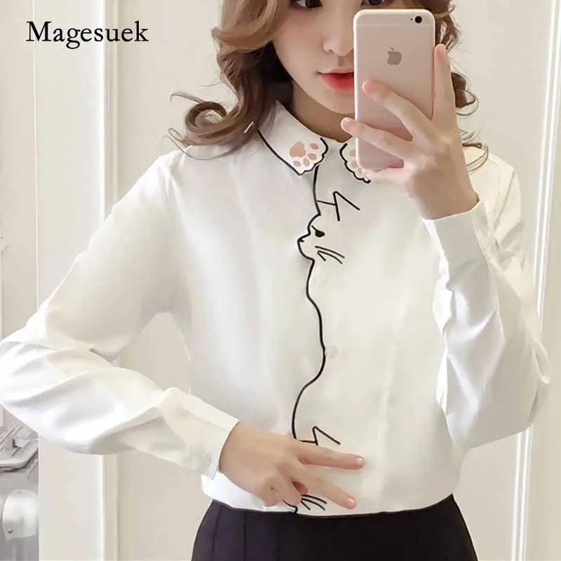 Autumn Long Sleeve Embroidery Women Blouses Shirt Office Girl Shirt Female Pattern White Shirt Female Women Tops  Blusa 7902 50