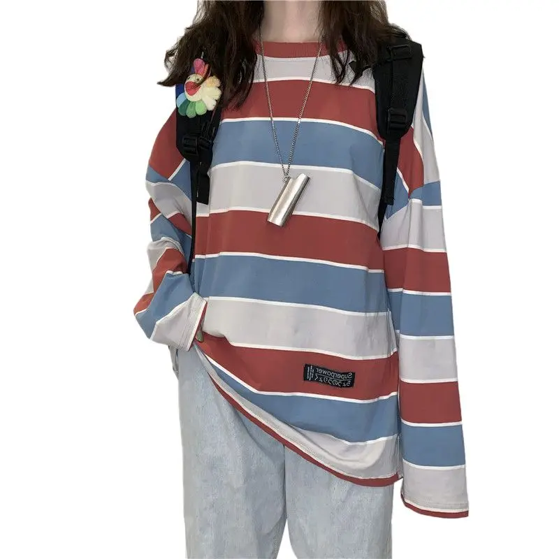 Осенняя Милая футболка в Корейском стиле большого размера Женская свободная