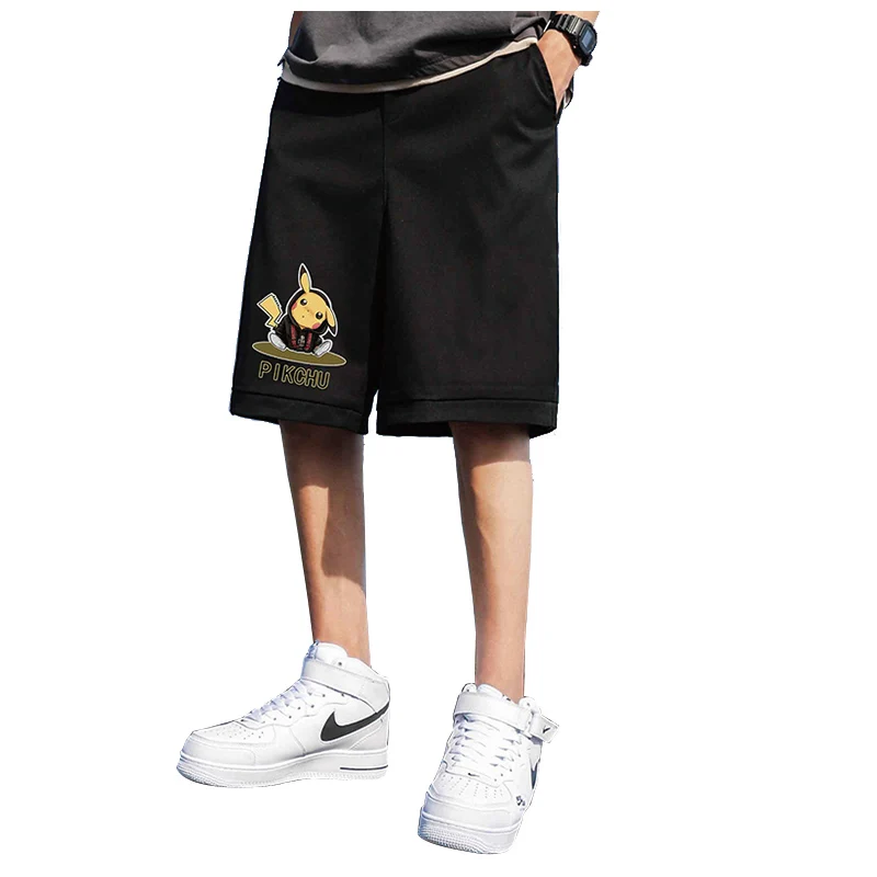 

Pikachu Hong Kong Style Large Size Short Homme Trend Straight Leg Tooling Casual Pants Men's Shorts Loose Gray Five-point Pants