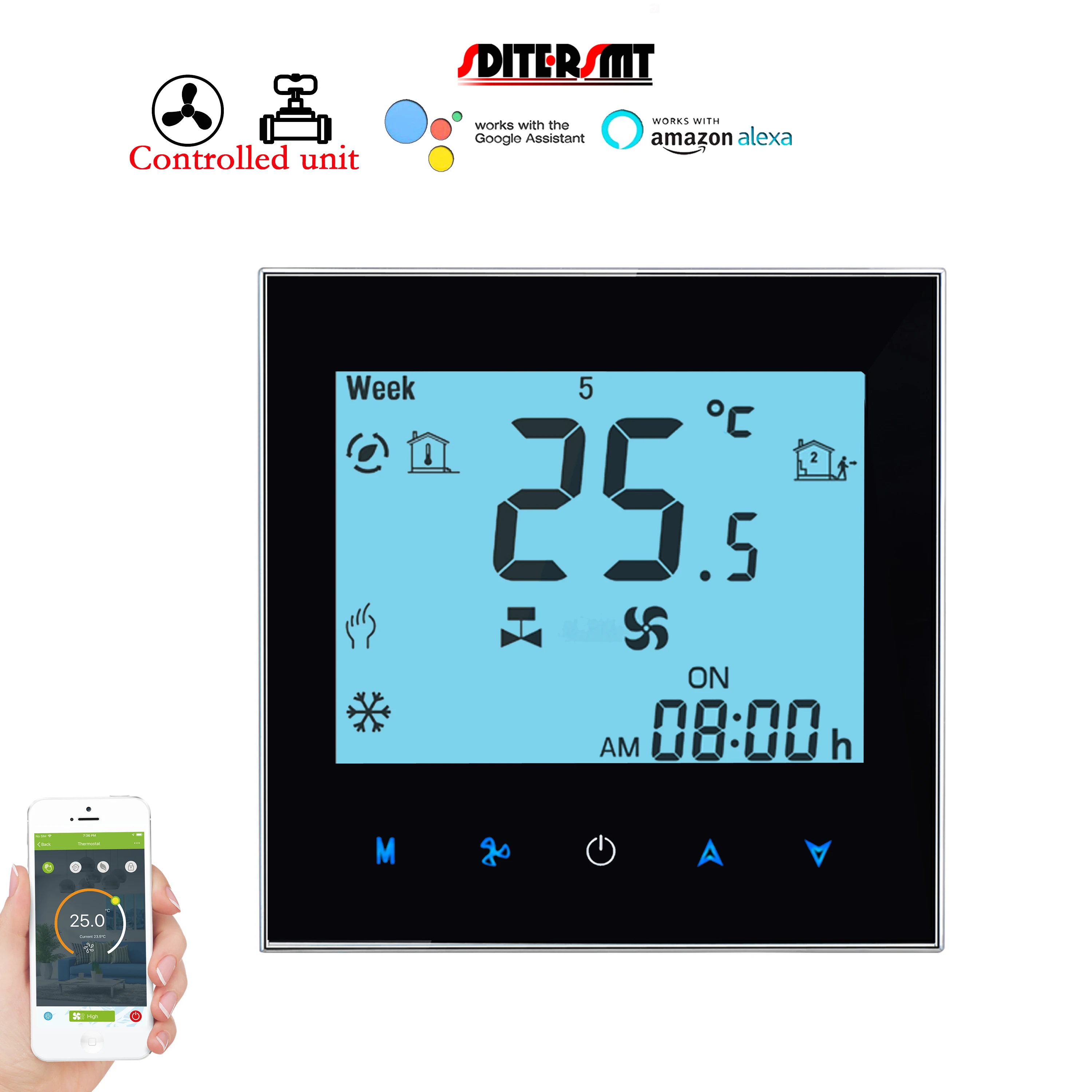 95-240V RS485/WIFI Dual Sensor Thermostat 24V with Temperature Controlled Box 2Pipe Heater Cooler Regulator