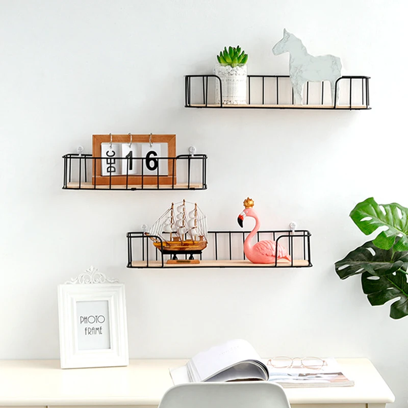 Современная железная деревянная полка из кованого железа прочная стеллаж для