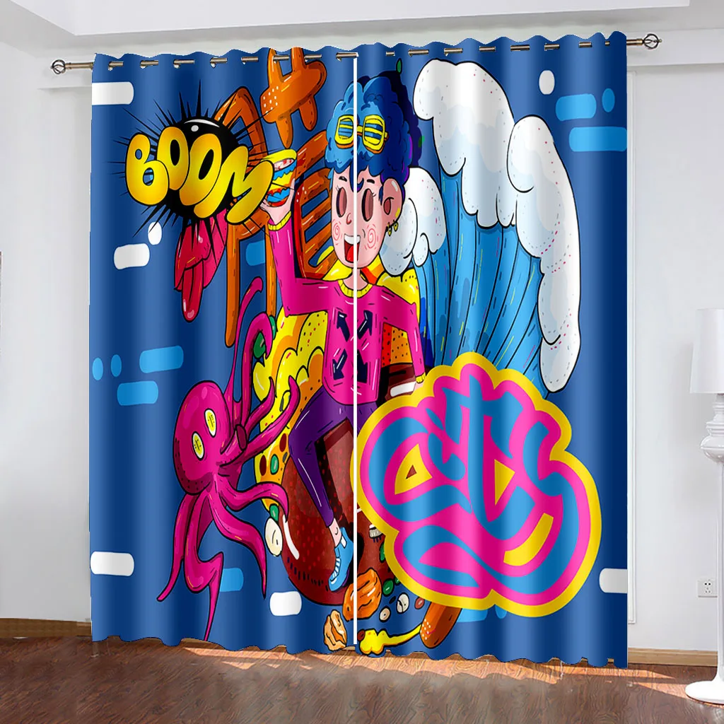 

Kids Teens Bedroom Blackout Curtain Street Art Window Curtain Living Room Cartoon Graffiti Window Drapes Decor Cortinas カーテン