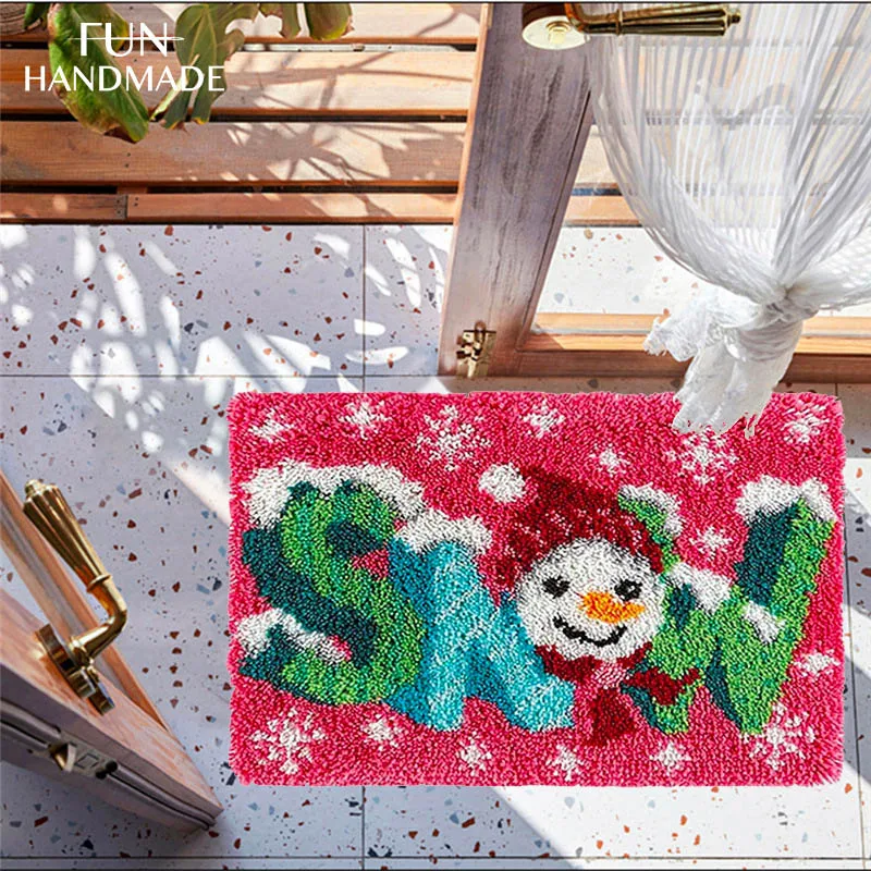 

Diy Christmas Latch Hook Kits Rug Crochet Tapis Reindeer Snowman Needle For Carpet Tapestry Kits Pattern Floor Mat