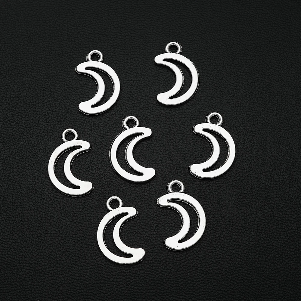 

20pcs/Lots 11x17mm Antique Silver Plated Crescent Moon Charms Hollow Pendants For Diy Paired Earrings Designer Jewelery Supplies