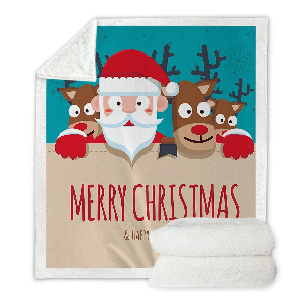 2019 рождественское Новогоднее квадратное одеяло с принтом для кроватей из шерсти