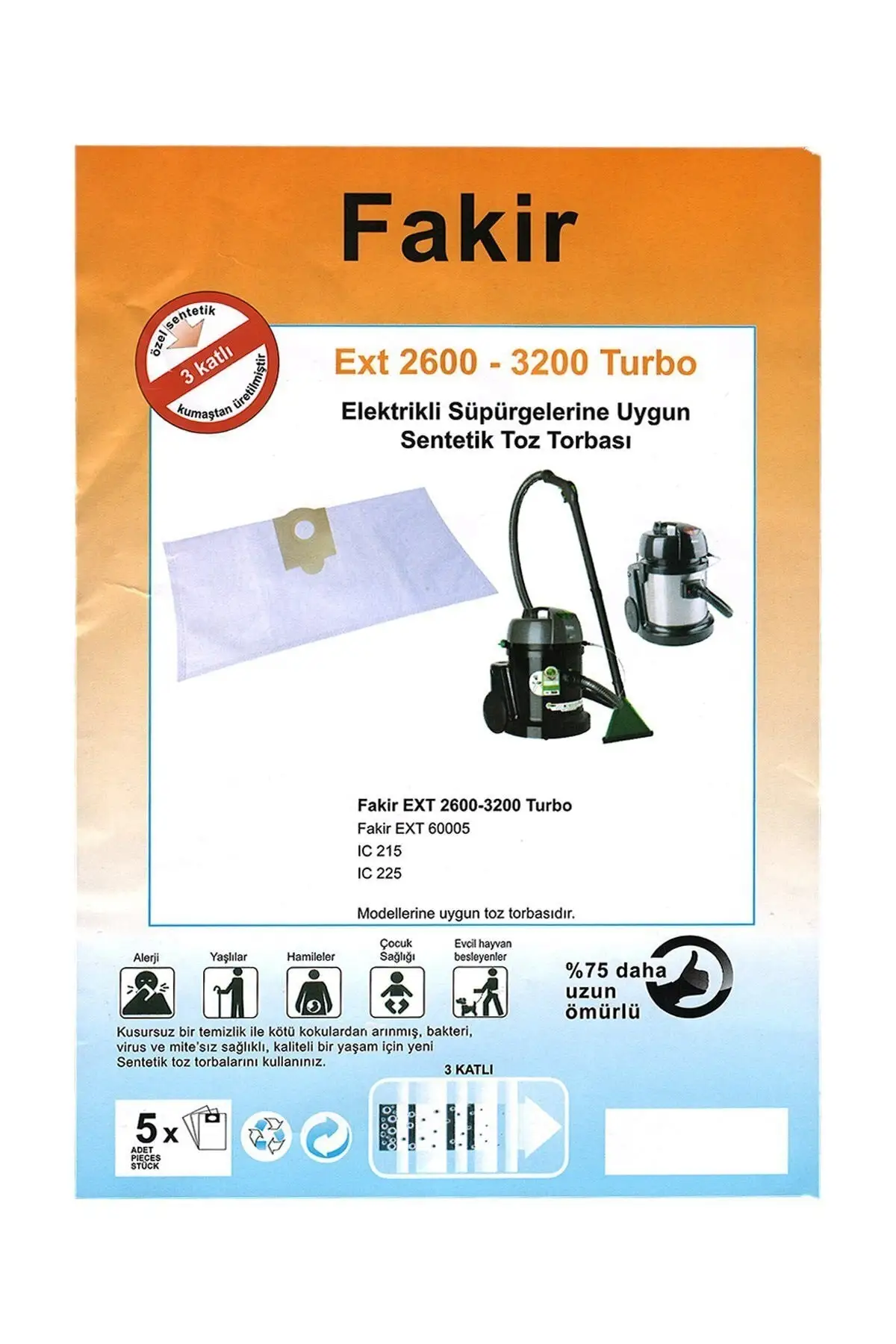 

MHK Parts Ext 2600 3200 3600 Turbo Vacuum Cleaner Bag 5 pcs