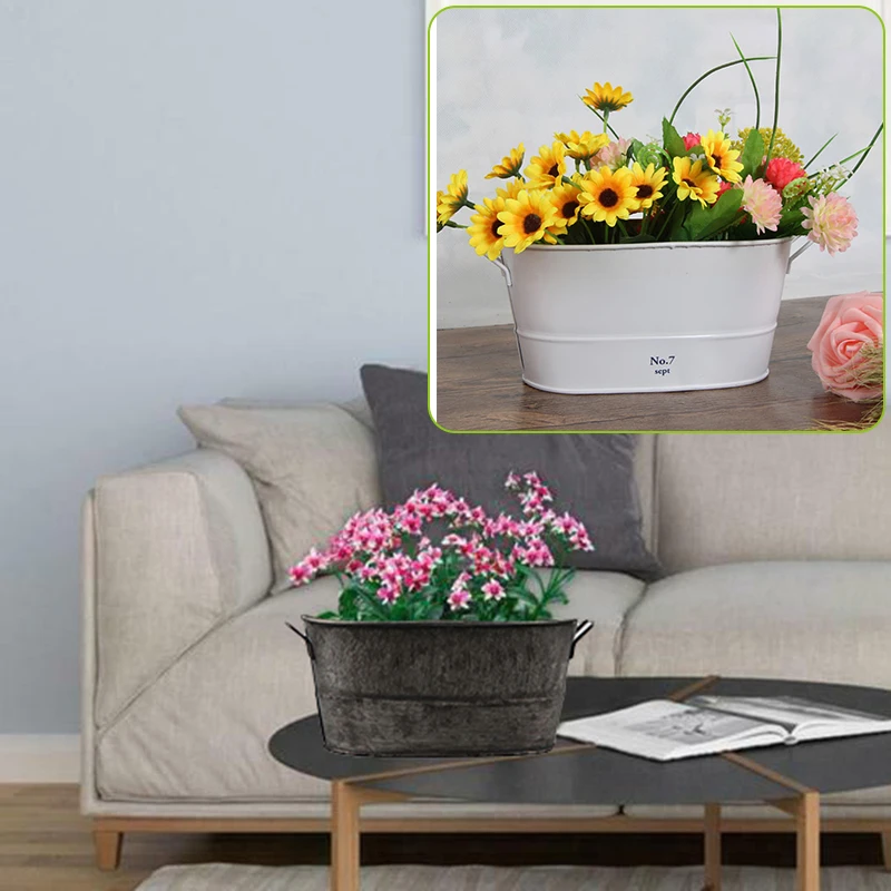 19.5x11x9.5cm Vintage Oval Tinned Iron Garden Planter Flower Pot Bucket Decor | Дом и сад