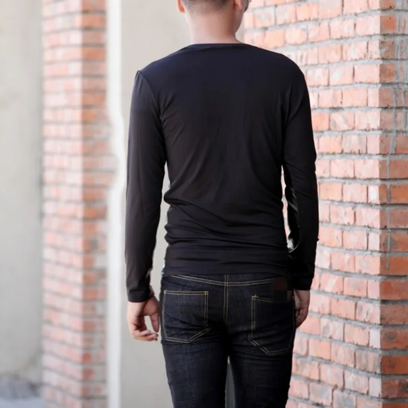 Модная Корейская мужская облегающая футболка с длинным рукавом повседневный