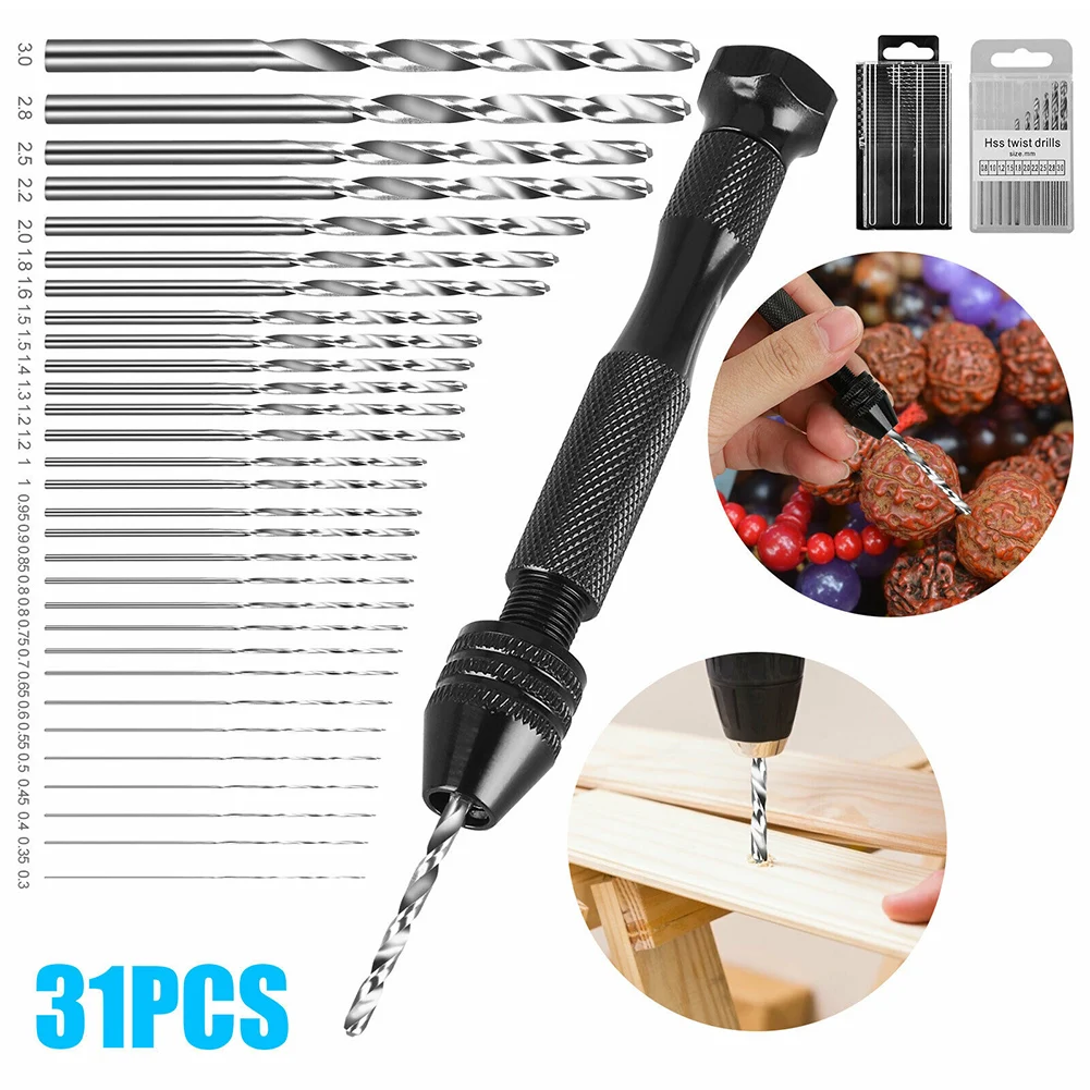 

31PCS Precision Pin Vise Micro Drill Bits Mini Micro Hand Drill Tools Set SAL99