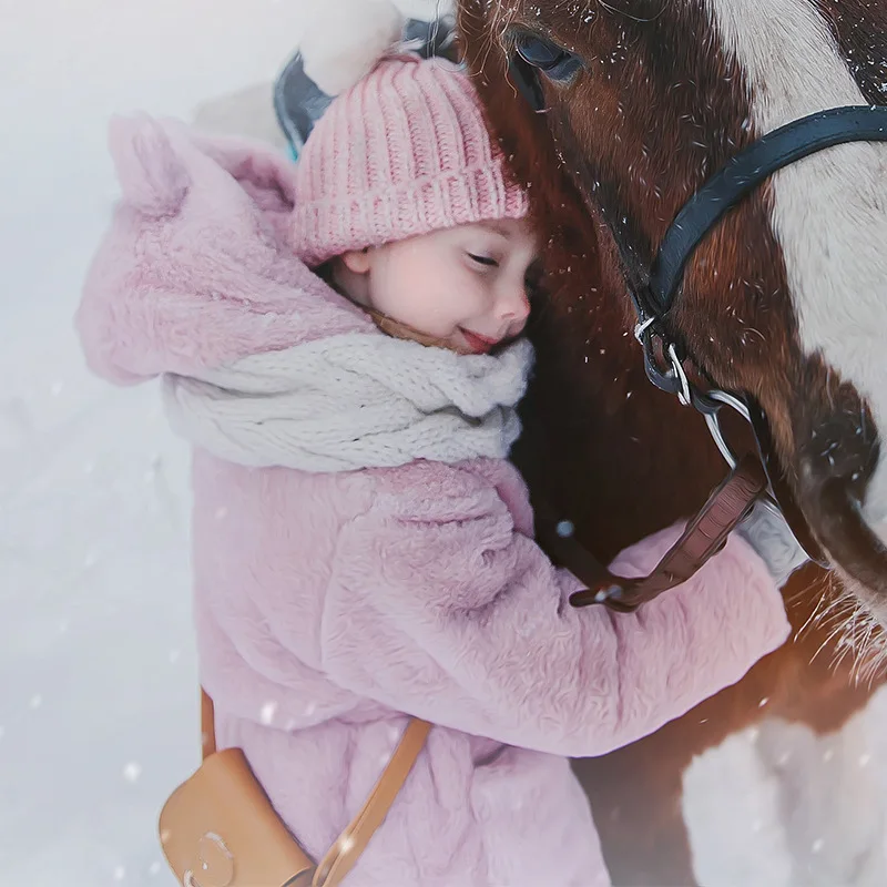Одежда для маленьких девочек зимнее теплое меховое пальто новый шерстяной