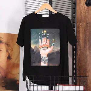 Летняя одежда в стиле Харадзюку 2021 года, новые корейские свободные повседневные футболки с короткими рукавами и круглым вырезом, женские хлопковые топы с аппликациями и узором