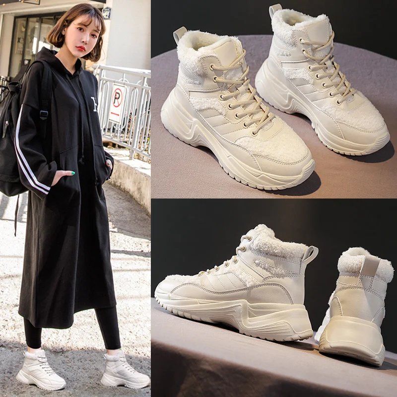 Зимние ботинки женские ботильоны теплые плюшевые зимние кроссовки на платформе