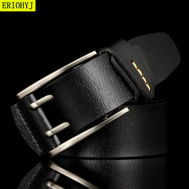 

Fashion British Style Double Pin Buckle High Quality Genuine Leather Belt For Men Casual Jeans Waistbands Strap Free Shipping