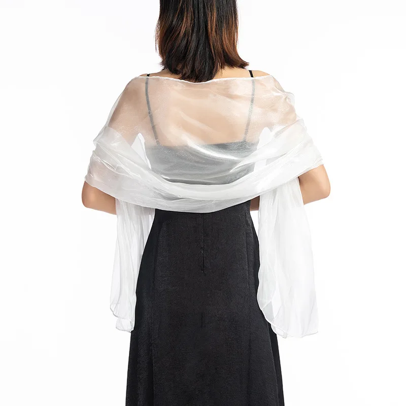 Sexy Transparent Solid Color Yarn Long Shiny Sunscreen Cloak Shade Shawl Female Wedding Bridesmaid Party Evening Dress Scarf T58 images - 6