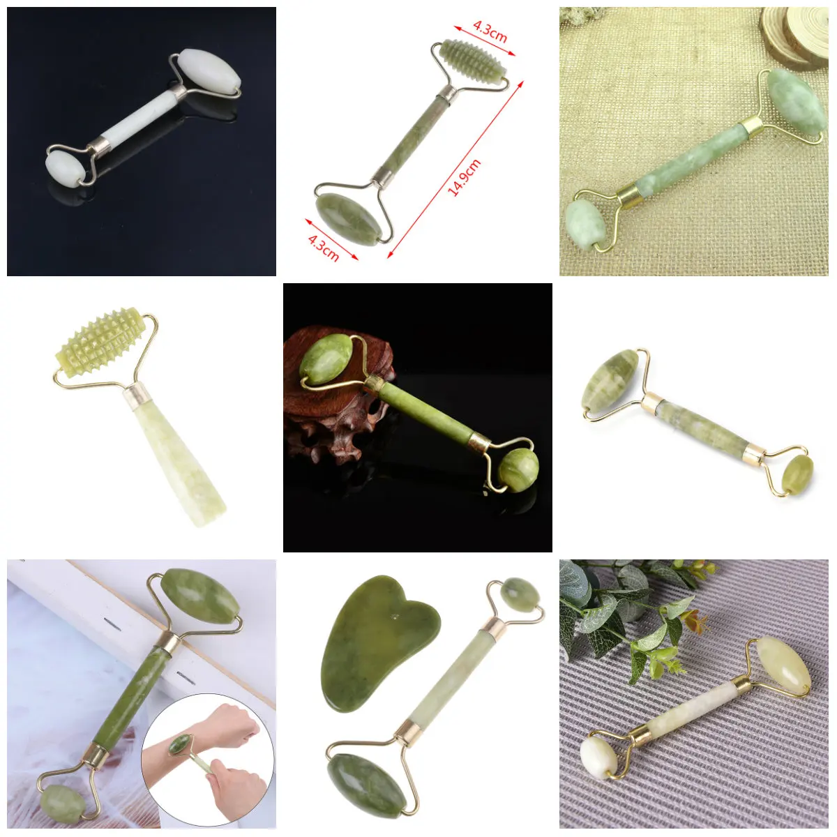 Скребок гуаша и массажный ролик из натурального нефрита|Массажный ЭВА| |