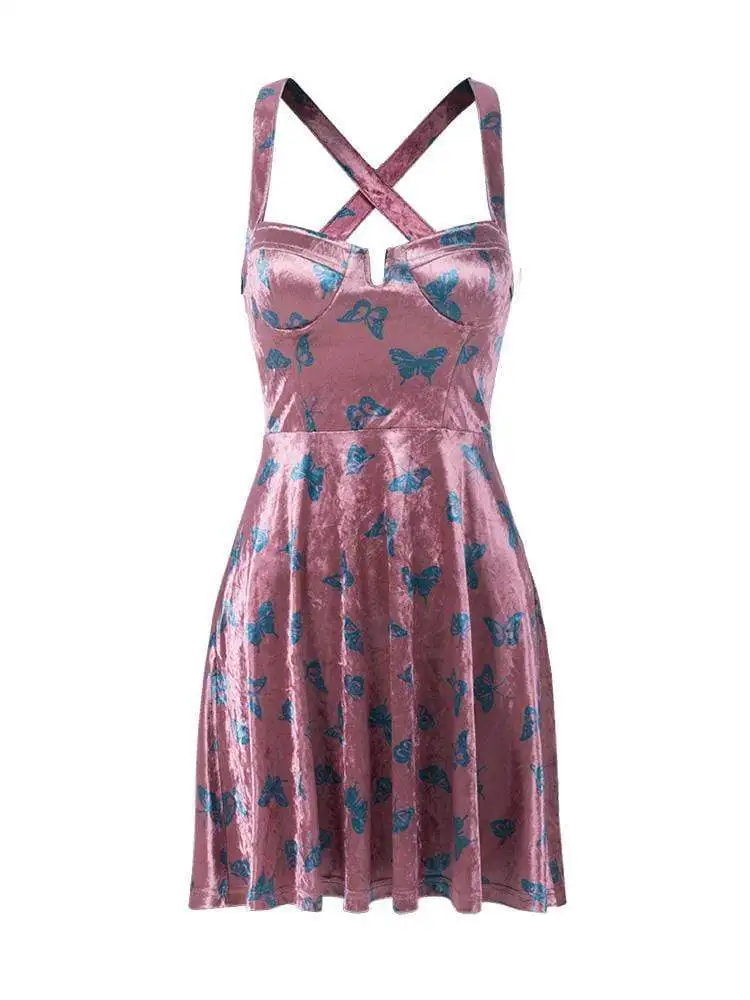 Женские бархатные платья на подтяжках в стиле панк готические бабочки PQ-689LQ