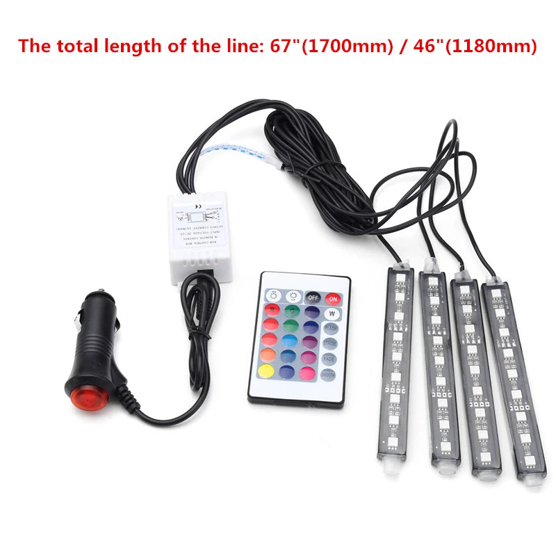 DC 12V 9 SMD 10W 4 шт 5050 авто светодиодный RGB внутренний пол декоративная атмосферная полоса путь деко напольный свет дистанционное управление