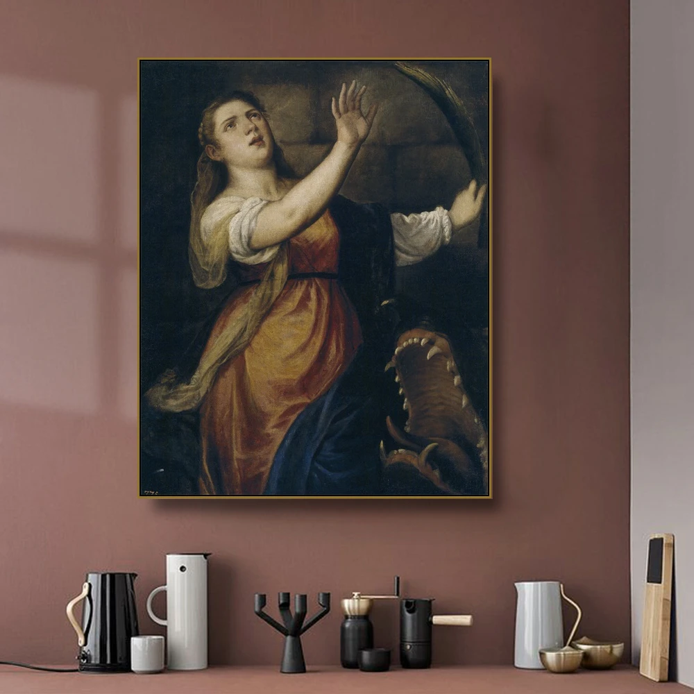 

Saint Margaret, Ca. 1574 by Tiziano Vecelli on Canvas Painting Calligraphy Art Home Decor Wall Art Picture for Living Room