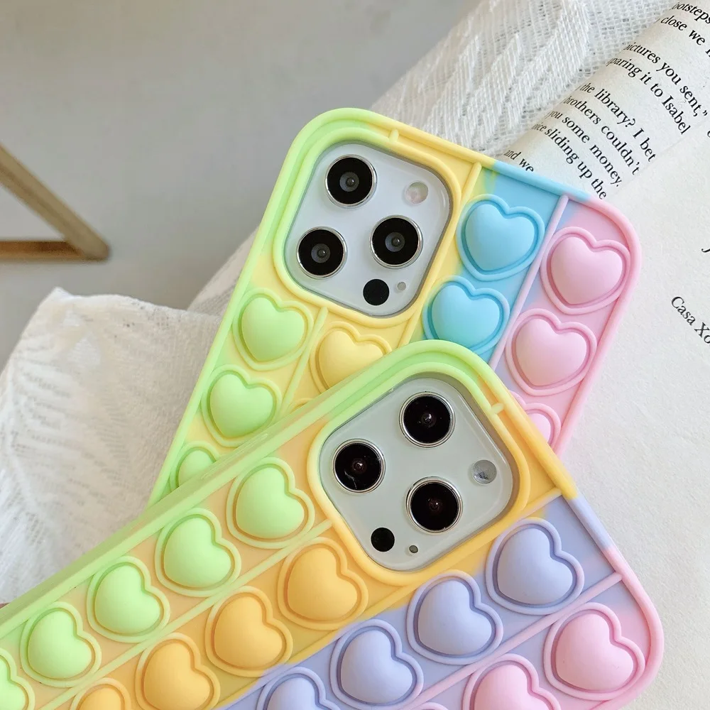 

Fashion Rainbow Bubble Phone Case for Iphone 11 Pro Max 12 Mini XR XS 8 X 7 6 6sPlus SE Relieve Stress Soft Silicone Rubber Case