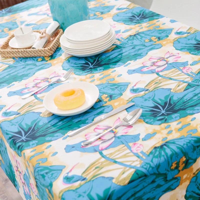 Новинка 100% хлопок синий лист лотоса американский стиль скатерть утолщенная