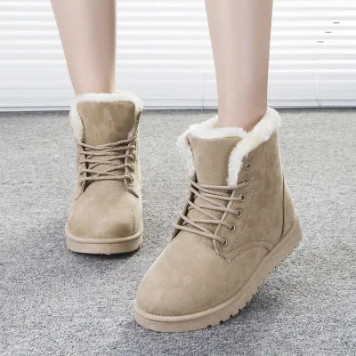 

2020 New Women Winter Snow Boots Warm Flat Plus Size Platform Lace Up Ladies Women's Shoes Flock Fur Suede Ankle Boots Female