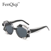round shade sungalsses black sunglasses irregular mirror lens design sun glasses for female thick oval lens oculos