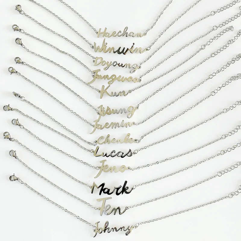Pulsera de cadena de acero inoxidable para mujer, brazalete con letras y firma de miembro KPOP NCT, Color plateado, accesorios de joyería para Fans