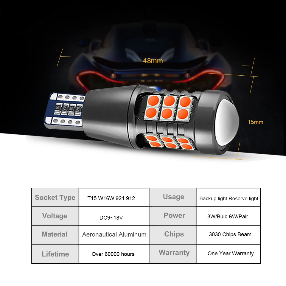 ANMINGPU 2x сигнальная лампа Led T15 Canbus 921 912 лампы 3030SMD W16W Светодиодная супер яркая