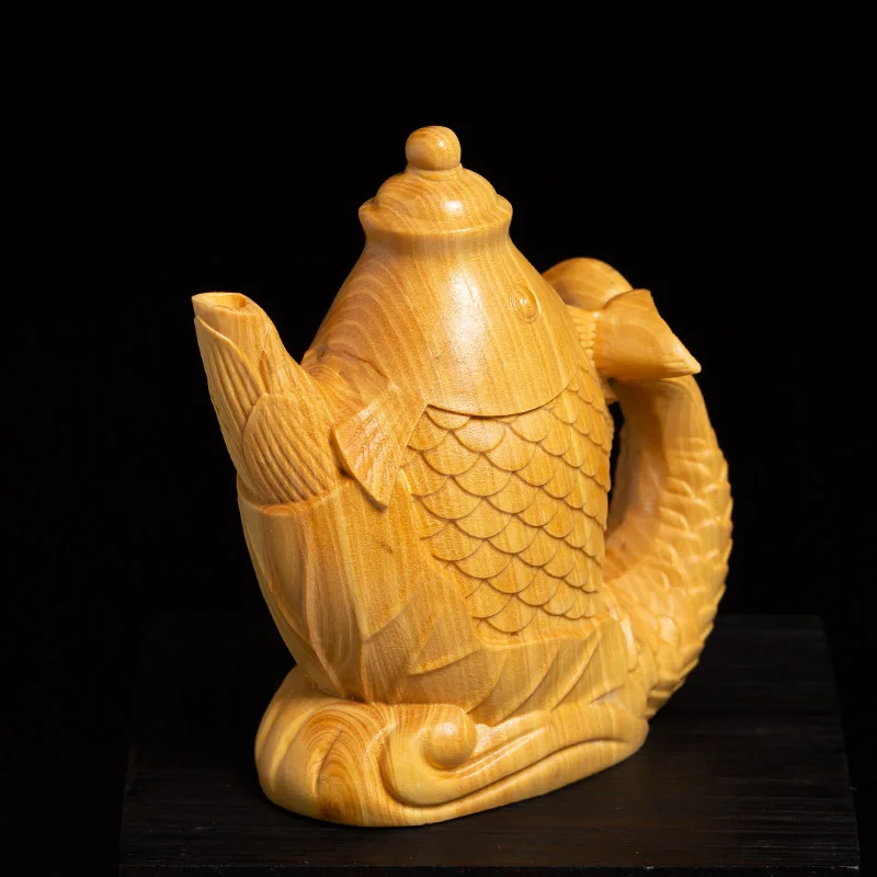 8 см карп чайник украшение Boxwood фэн шуй скульптура твердая древесина Ремесла