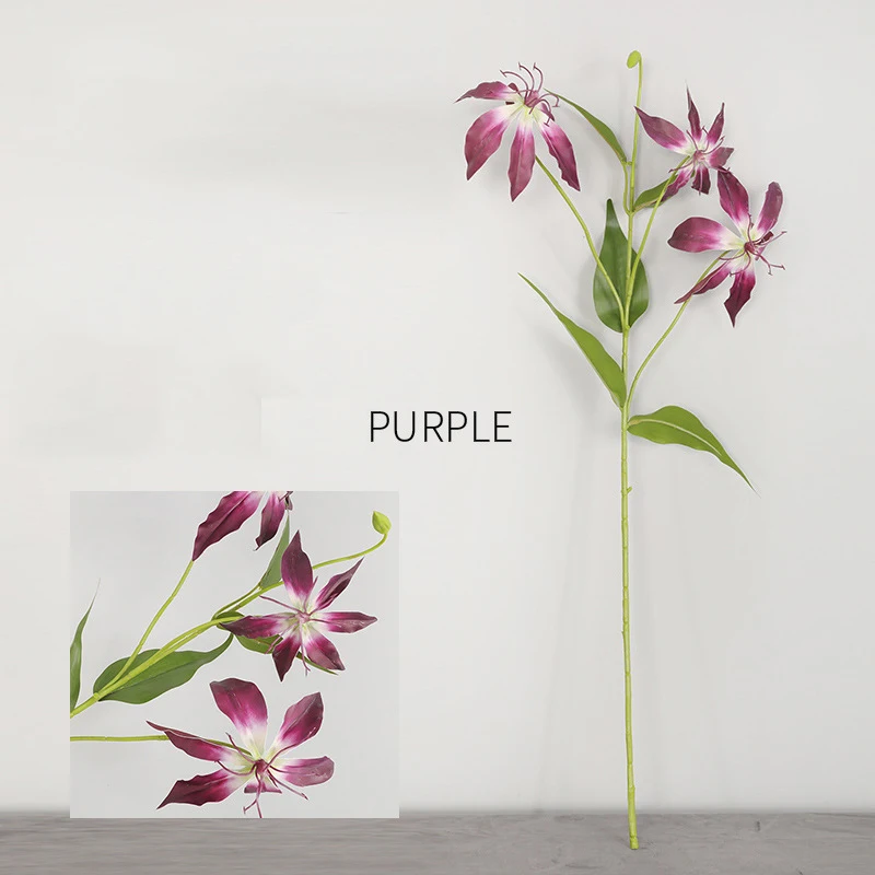 purple Китайское пластиковое украшение для дома, искусственные ветки, свадебные розовые дорожные свинцовые искусственные цветы, одиночные ветки, настоящее прикосновение, пламя лилии - Цвет: purple