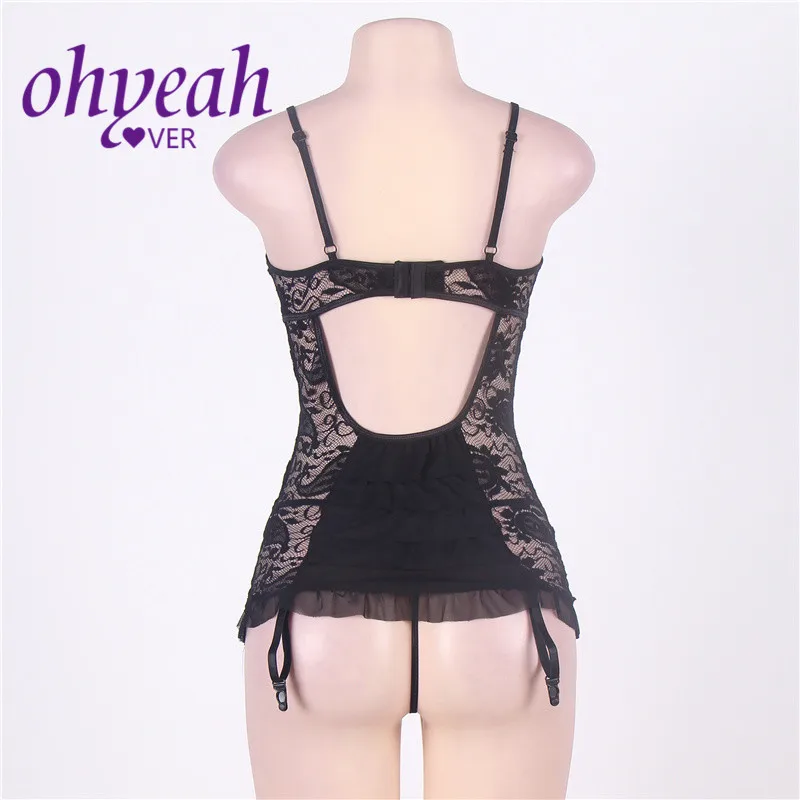 Ohyeahlover кружево Porno Плюс Размер 6XL подвязка Femme Babydoll без кроп черная Цветочная сетка Chemish сексуальное женское белье RM7296
