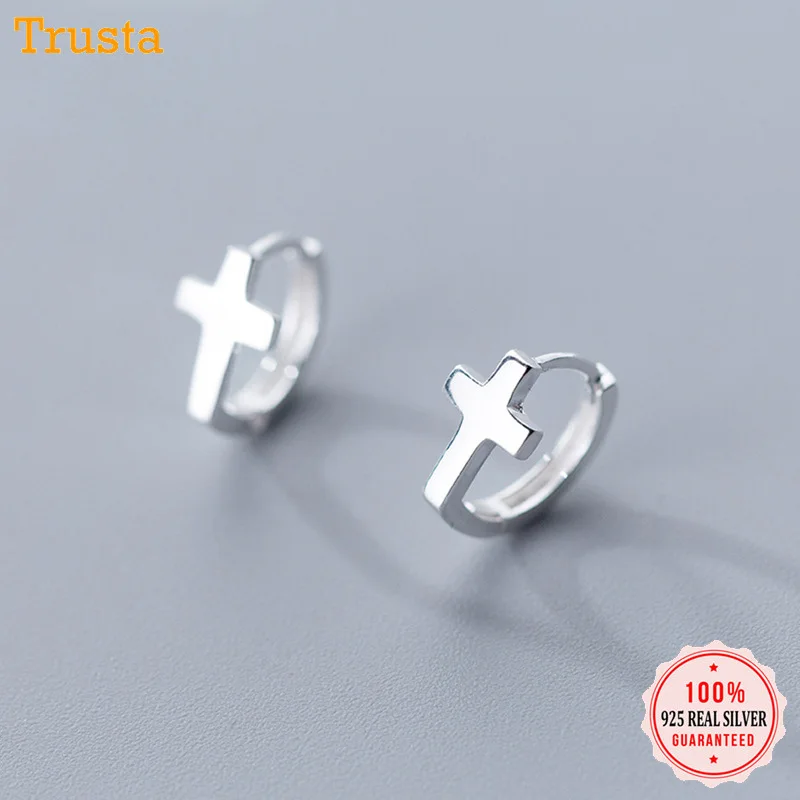 Trustdavis, Настоящее серебро 925 пробы, крест, серьги-манжеты, клипсы для женщин, девушек, подростков, Сережки для пирсинга, ювелирные изделия DA93