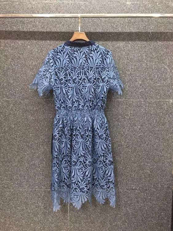 

2021 spring fashion new women's dress with hollow waist and water soluble splicing zipper short sleeve dress 303