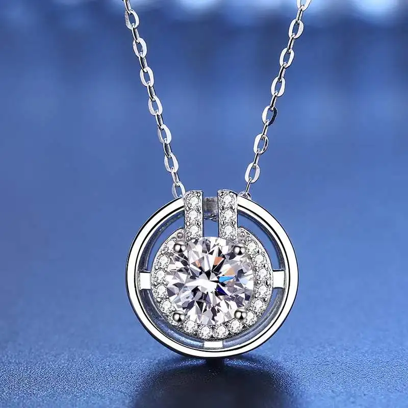 

Trendy 1ct D Color Round Moissanite Pendant Necklace Women Jewelry White Gold Plated 925 Silver Clavicle Necklace Birthday Gift
