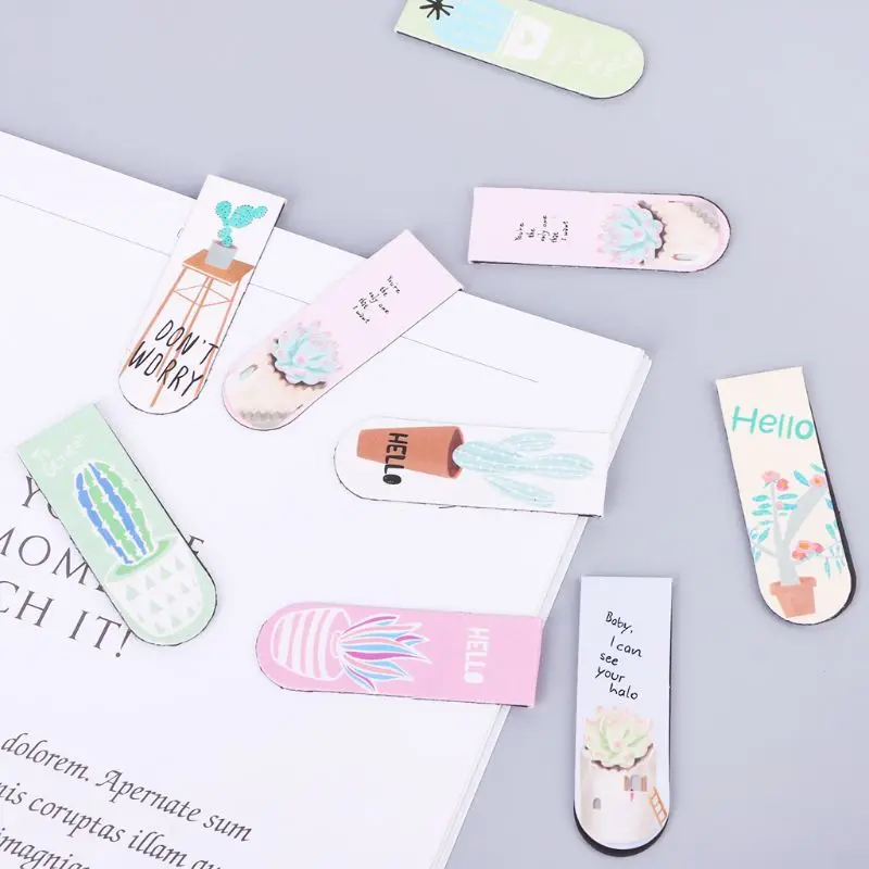 

6pcs/set Fresh Cactus Magnetic Bookmarks Book Marker Page Clip Office Supplies P9YA