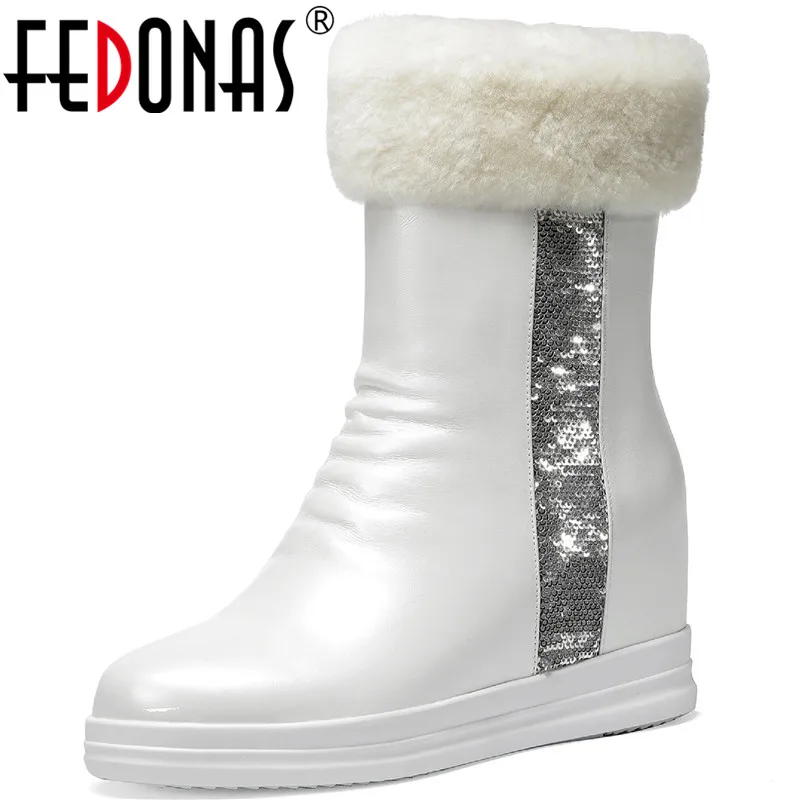 

FEDONAS 2021 Fall Women Snow Boots Side Zipper Height Increasing Shoes For Women Winter Newest Office Lady Party Ankle Boots