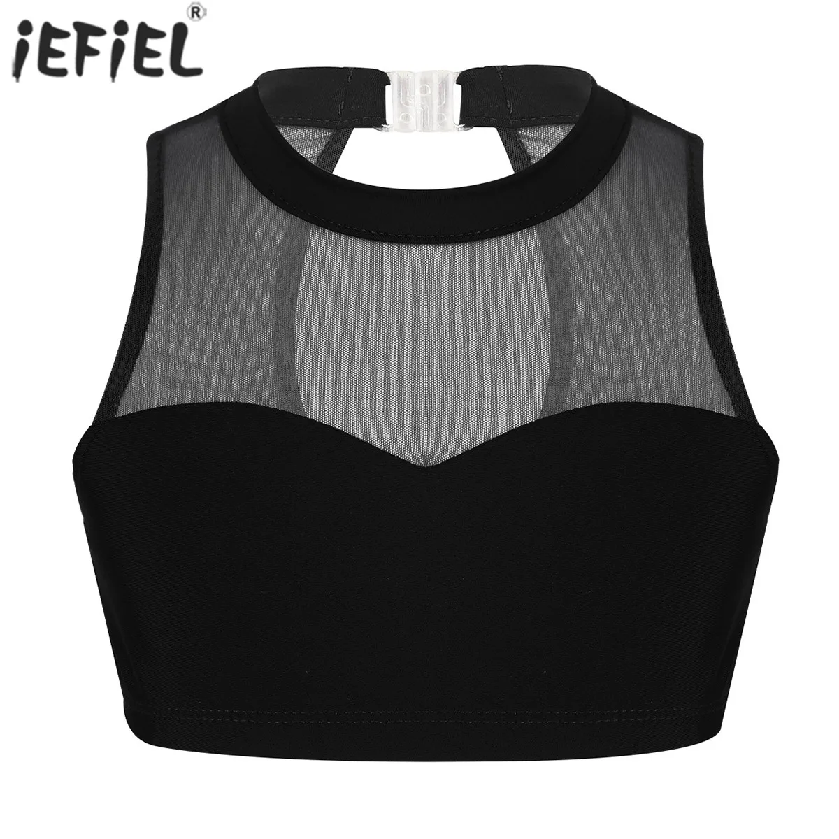 

Girls Ballet Dance Mesh Spliced Crop Top Kids Stage Performance Gymnastics Yoga Workout Clothes Teens Dance Wear Tanks Bra Tops
