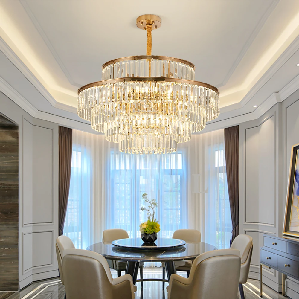Роскошная золотая Люстра для гостиной круглый хрустальный осветительный прибор