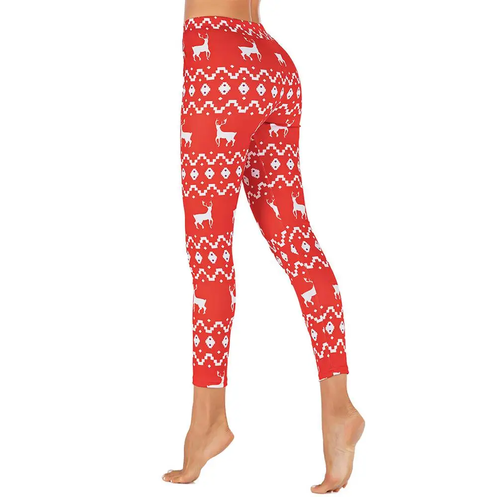 Модные женские штаны с принтом рождественского оленя обтягивающие спортивные