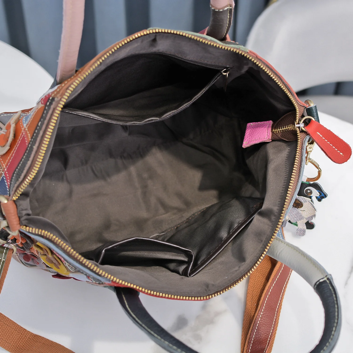 

2020 new flower color stitching real leather bag fashion trend women's bag handbag slanting bag single shoulder bag women's bag