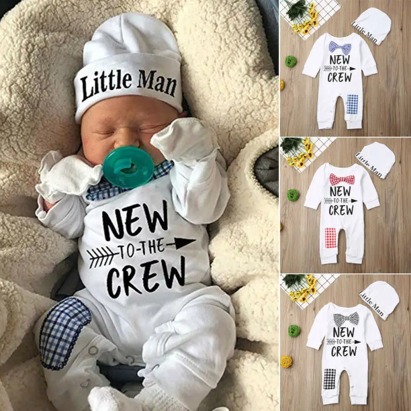 

New Warm Cotton Newborn Baby Boys Girls Pullover Rompers Soft Wear with Hat Letter Print Unisex Jumpsuit Outfits Sets One-Pieces