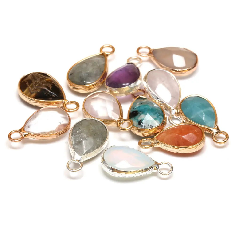 

Natural Stone Pendants Waterdrop Shape Faceted Agates Rose Quartz Amethysts Stone Charms for Jewelry Making Necklace Bracelet