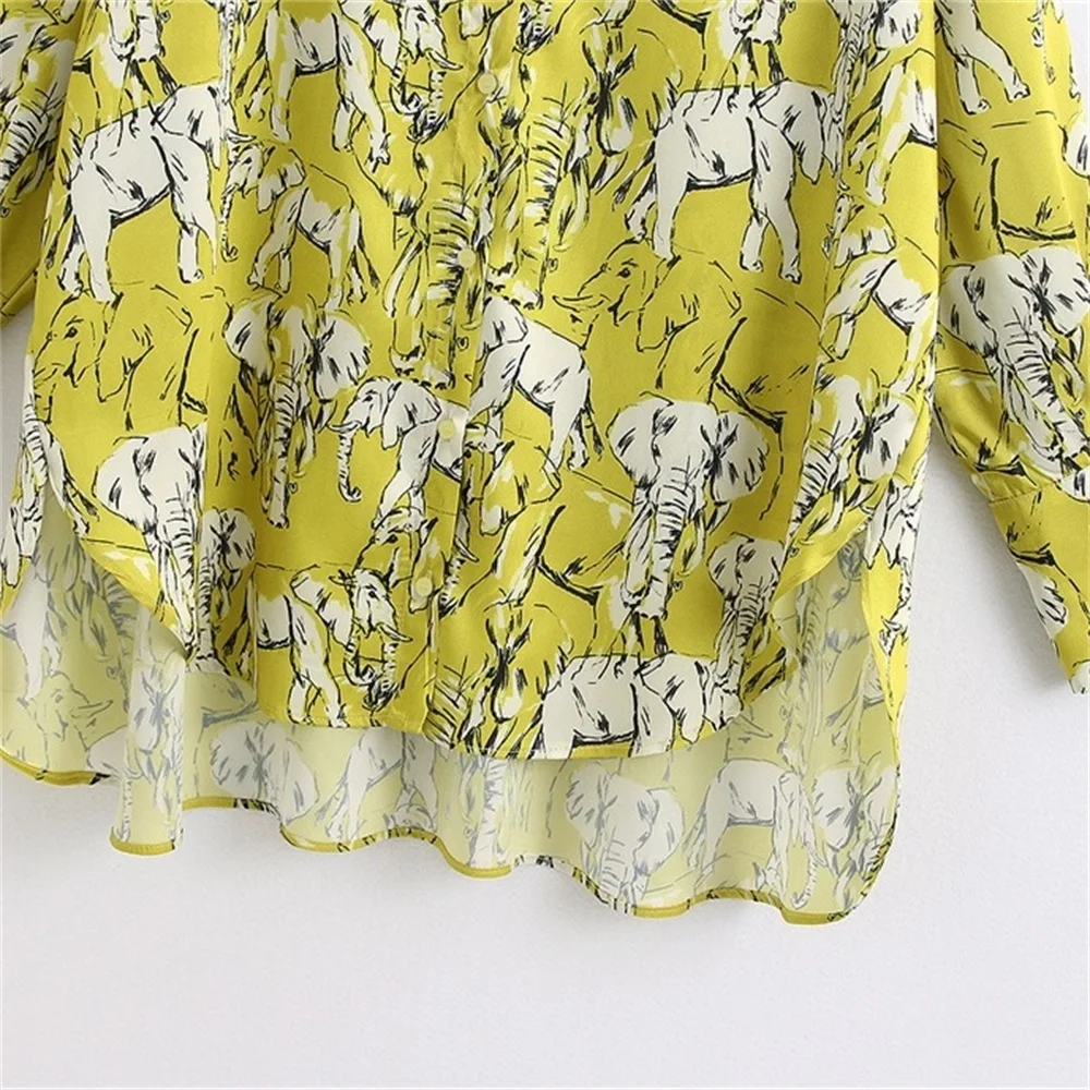 

2020 Spring Women's New Lapel Long Sleeve Loose Casual Drooping Front Buttoned Shirt XL Animal Print Shirt
