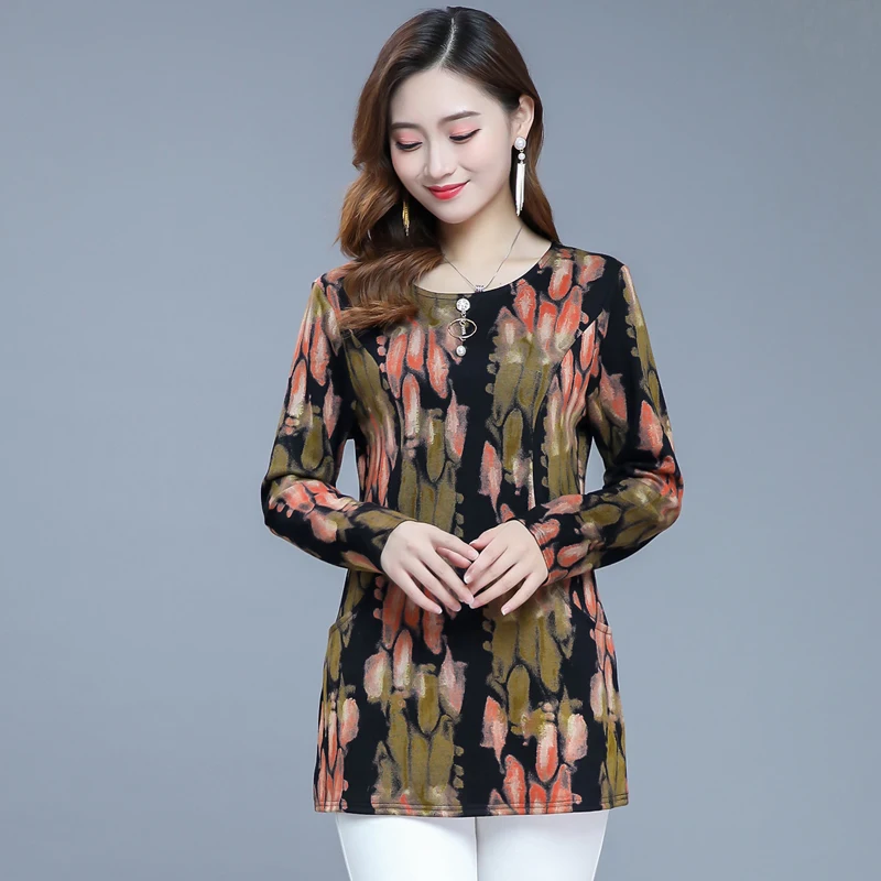 Футболки с круглым вырезом топы для мам новинка весны и осени женская нижняя