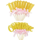 16 шт. золотисто-розовый 1 один блестящий бумажный Топпер для торта и капкейков 1-я первая девочка мальчик украшение для дня рождения мои товары на один год