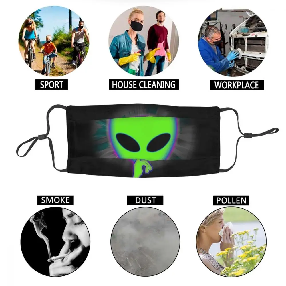 

Funny Alien Head Unisex Non-Disposable Mouth Face Mask Ufo Anti Haze Anti Dust Protection Cover Respirator Mouth Muffle
