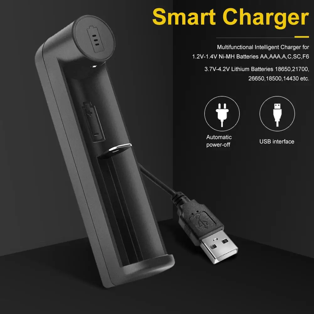 Новинка 18650 зарядное устройство 26650 USB Смарт никель водород AA AAA 21700 одиночный слот