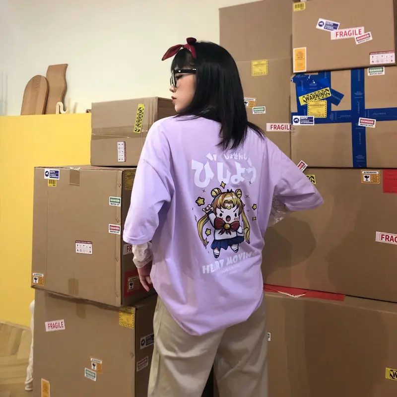 

Cartoon Tshirt Pink Girl Summer Top T Shirt Japanese Anime Women Tee Cute Clothes 2021 Streetwear Plus Size Vintage T-shirt