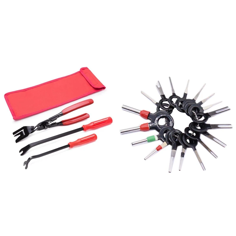 

1Set Stable Auto Decorative Strip Wedge Set & 18Pcs Wire Terminal Removal Tool Electrical Wiring Crimp Connector Pin Kit